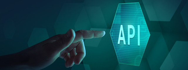 Hand zeigt auf eine futuristische Darstellung eines API Logos