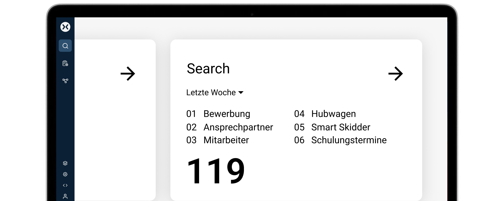 Card in swoox.io showing the amount of searches from last week - 119 total